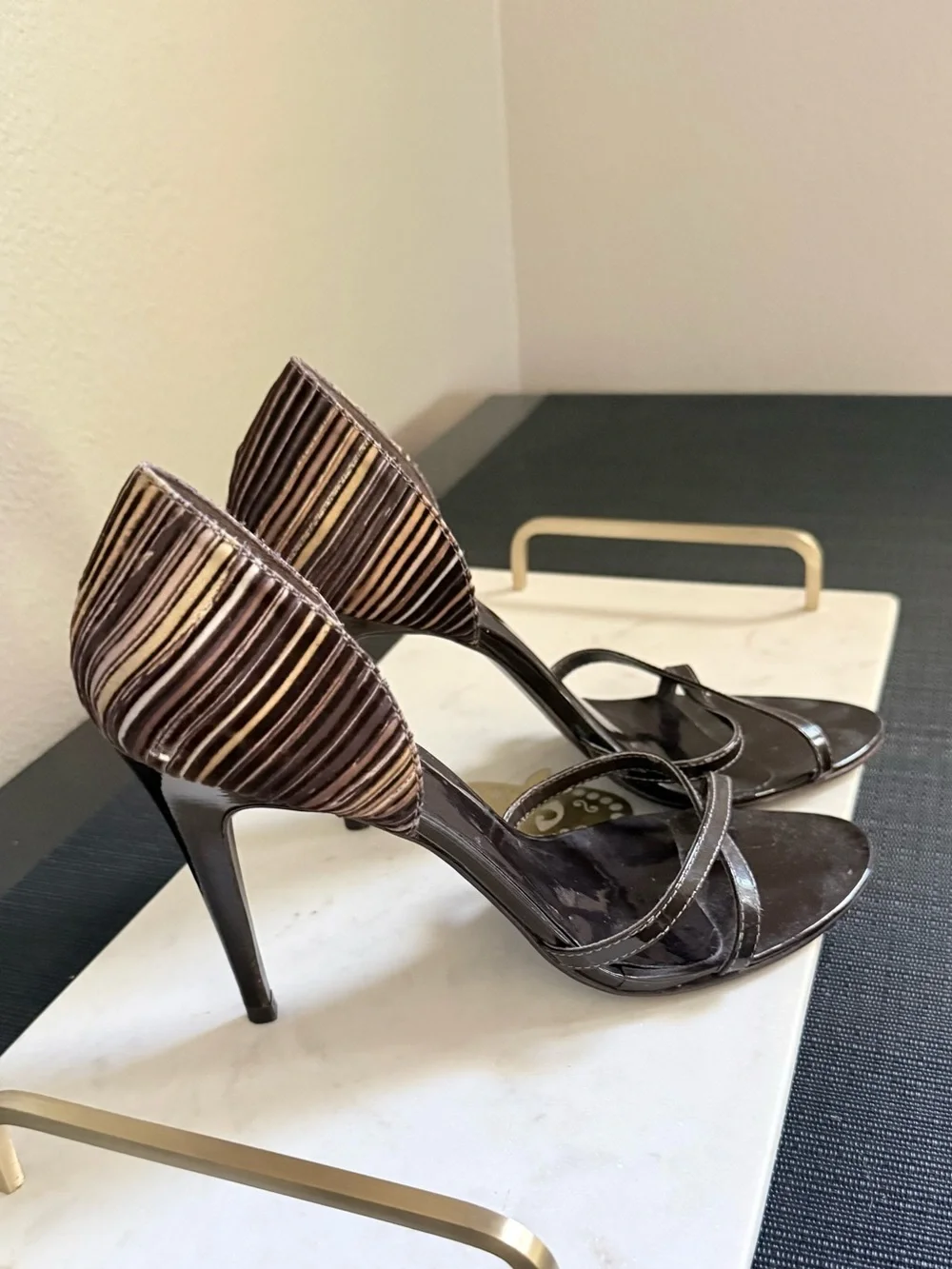 Aldo: Brown Striped D'Orsay High Heel Sandals - Women’s Size 10